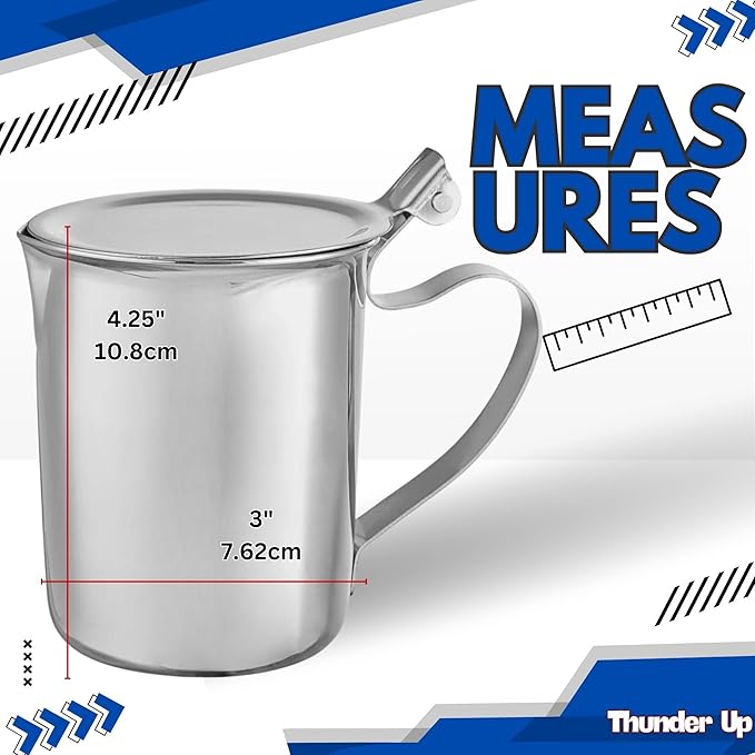 Thunder Up Creamer with Lid 10 Oz (2 pcs), Coffee Creamer Container, Small Stainless Steel Milk Pitcher, Coffee Cream Dispenser, Creamer Pitcher with Lid, Silver