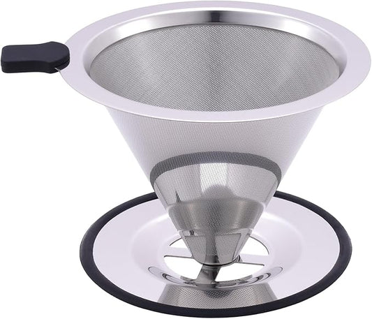 Pour Over Coffee Filter Dripper, Stainless Steel Metal Cone Drip Coffee Filter, Paperless and Permanently Reusable, Double Mesh Coffee,Tea Filter for 2-4 Cups