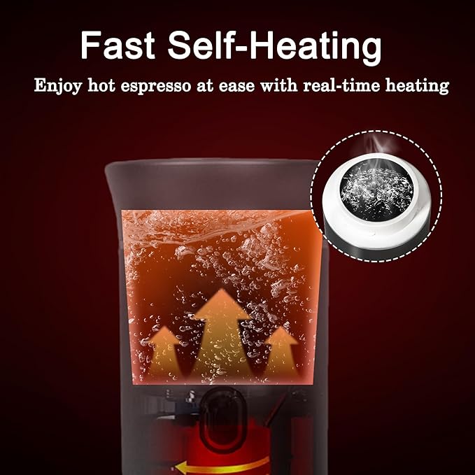 LumoShine Portable Espresso Machine, Mini Espresso Maker, Self Heating Coffee Maker Compatible with Ground Coffee, Capsule for Camping RV Hiking Outdoor Travel (Gray)