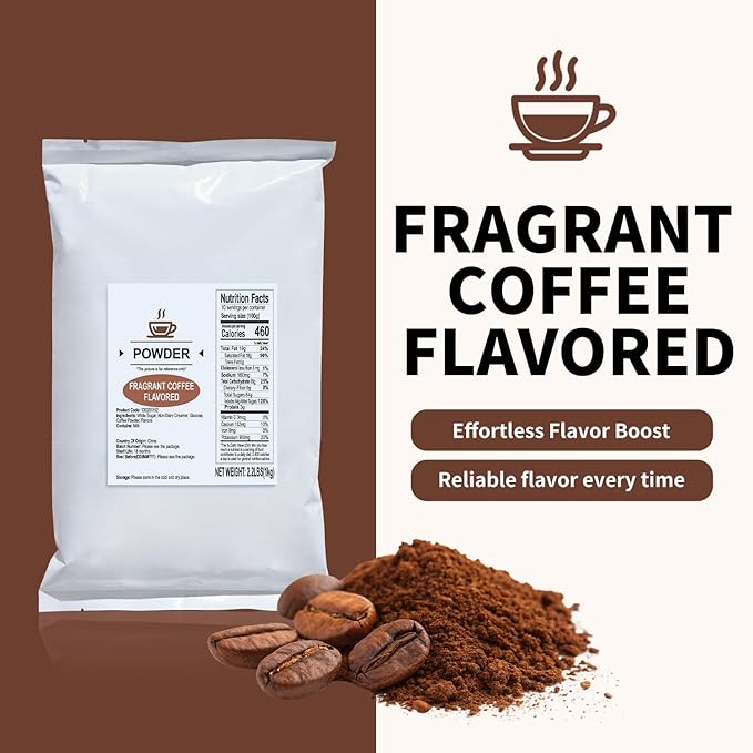 Soeos Coffee Flavored Powder (3-in-1), 2.2 lbs (1kg) – Instant Bubble Tea Mix with Creamer & Sugar, Easy to Prepare, Perfect for Boba Drinks & Desserts