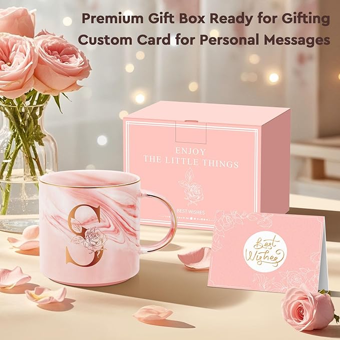Valentines Day Gifts for Her, Anniversary Birthday Galentines Gifts for Women Mom Grandma Friend Sister Wife Teacher Coworker, Personalized Initial Customized Gift Monogrammed A-Z Coffee Mug 12 OZ(S)