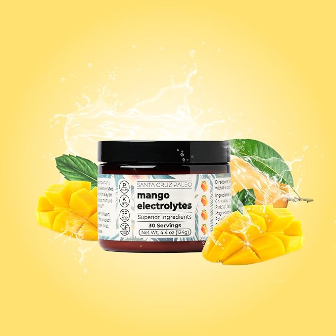 Santa Cruz Paleo Electrolyte Powder, Mango Flavor, Sugar Free Hydration Drink Mix with Himalayan Pink Salt, Sea Salt, Magnesium Glycinate, Potassium Chloride, Sweetened with Stevia, 30 Servings