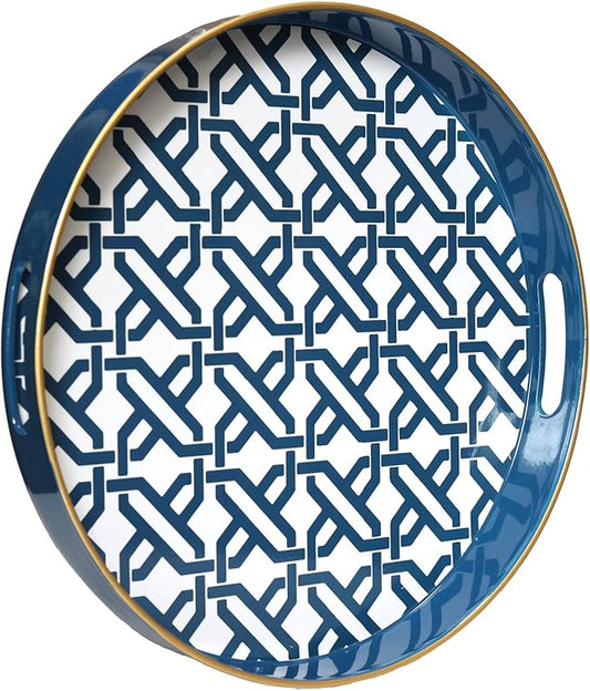Spsyrine Round Decorative Tray, Plastic Serving Table Tray with Handles for Ottoman, Coffee Table, Bathroom, Kitchen, Living Room, White
