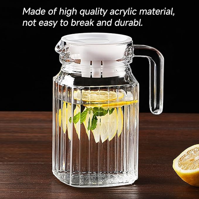 34 oz Acrylic Pitcher with Lid and Spout,1100ml Hot/Cold Water Jug for Iced Tea Pitcher for Coffee, Juice and Iced Tea Beverage Carafe with Lid (1100ml)