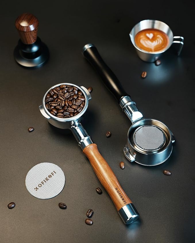 58mm Bottomless Portafilter 2 Ears For E61, Flair 58, ECM, Rocket, Sanremo, Synesso, Slayer, VBM Espresso Machine, Bottomless Naked Portafilter with 18g Filter Basket and Puck Screen - Rosewood