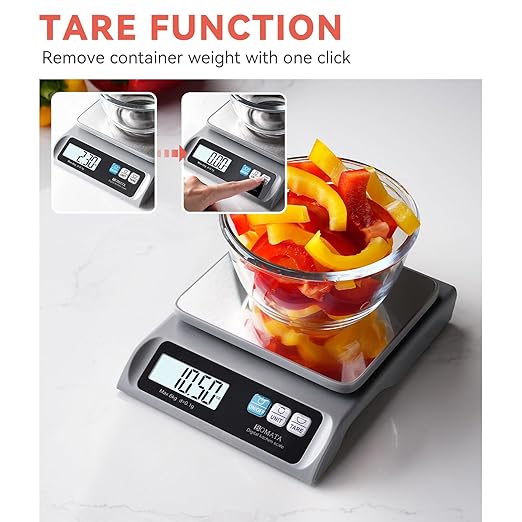 BOMATA 0.1g/ 13lb Food Scale, USB Rechargeable, Digital Kitchen Scale with Removable Stainless Steel Pan, Backlit LCD Display, for Cooking, Baking B621 Grey
