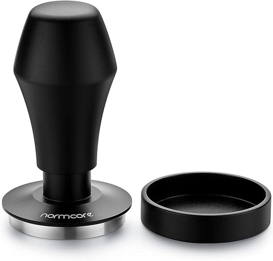 Normcore 45.5mm Spring Loaded Coffee Tamper V4 Fits Flair Pro, Pro 2, 304 Stainless Steel Flat Base, Ergonomic Anodized Aluminum Handle, Black