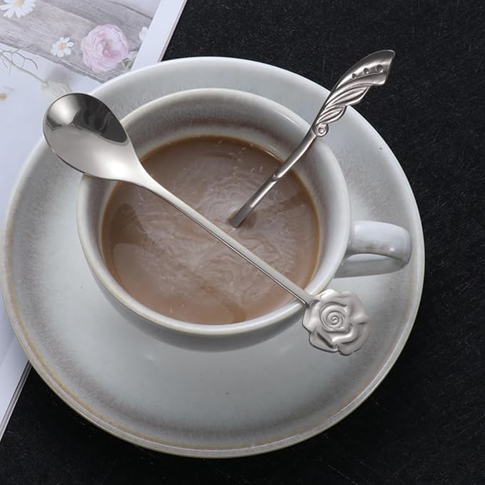 Stainless Steel Coffee Dessert Spoon, Cute Demitasse Spoons for Stirring, Creative Flower Sugar Spoon, 4 Pieces