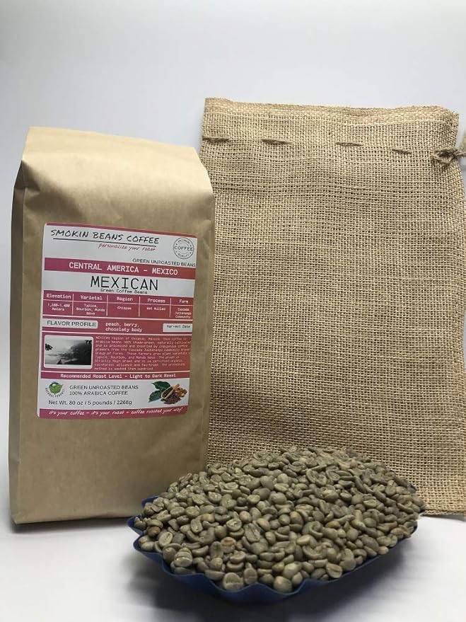 5 pounds| Mexican| Farm: Finca Nextlalpa| Grade-Altura| Spice,Chocolate,BrownSugar,Nuts/Apple| Specialty-Grade Green Unroasted Whole Coffee Beans| for Home Coffee Roasters|by Smokin’ Beans Coffee Co