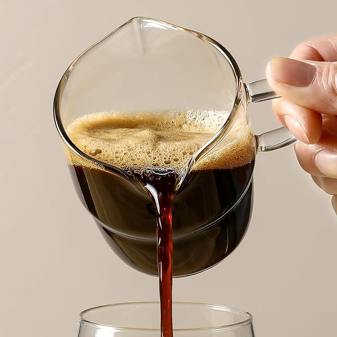 NETANY 6 OZ Espresso Cups Set of 2, Double Spouts Stackable Cups, Espresso Shots Glass Mugs with Handle, Machine Accessories for Coffee Bar, Cute Clear Glasses for Gift