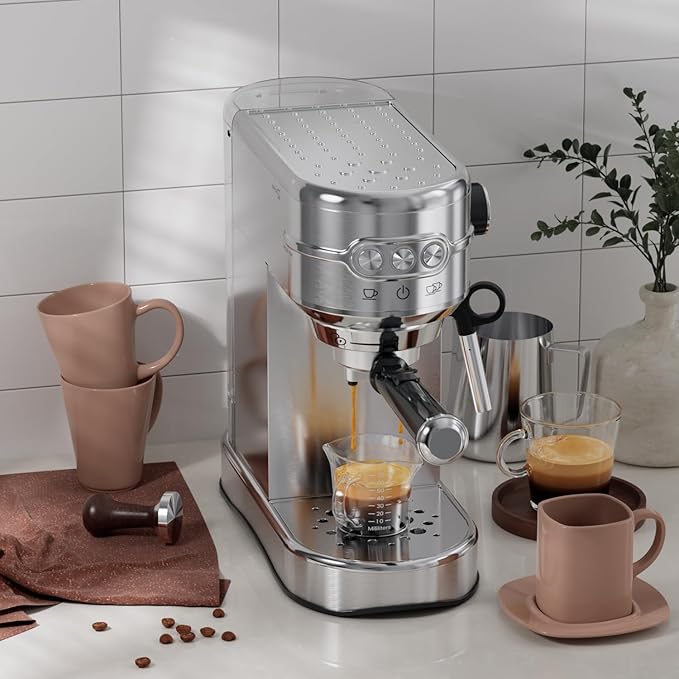JZ.CAFE Espresso Machine 20 Bar, Compact Espresso Maker, Stainless Steel Expresso Coffee Machines with Steam Milk Frother & 34oz Removable Water Tank for Home, Cappuccino Machine, Great Gift