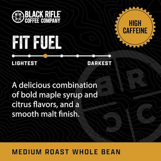 Black Rifle Coffee Company Fit Fuel, 12oz Bag, Whole Bean Medium Roast - Roasted Blend Made from Arabica Beans - Colombian & Brazilian Beans - Veteran Founded & American Made