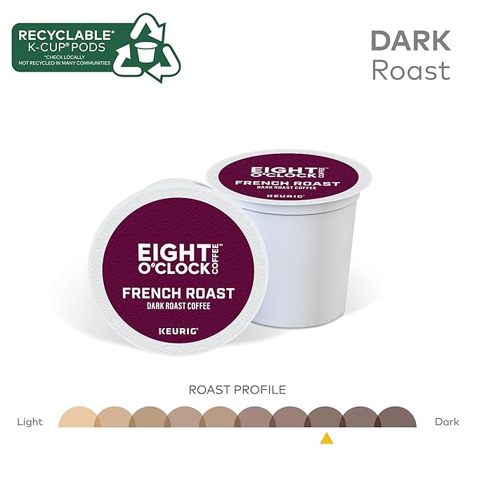 Eight O'Clock Coffee French Roast, Single-Serve Coffee K-Cup Pods, Dark Roast, 72 Count