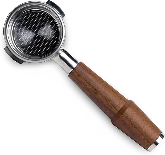 KNODOS 58mm Bottomless Portafilter Compatible with Breville Dual Boiler, Oracle, Oracle Jet Espresso Machines Walnut Handle 2 Ears 18-21g Double Shot Filter Basket Included