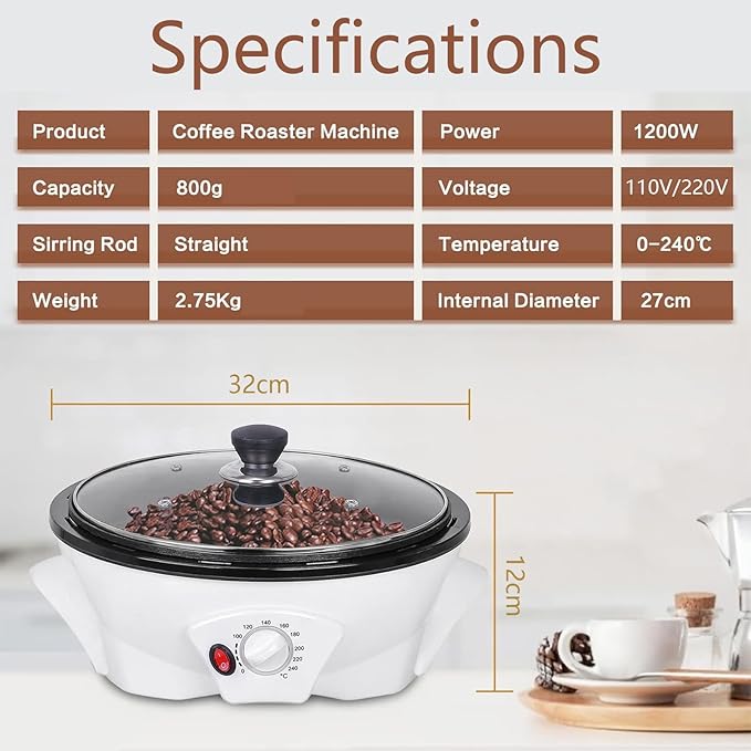 Electric Coffee Roaster Machine for Home Use, Household Electric Coffee Bean Roaster with Lid Roasting Machine Peanut Bean