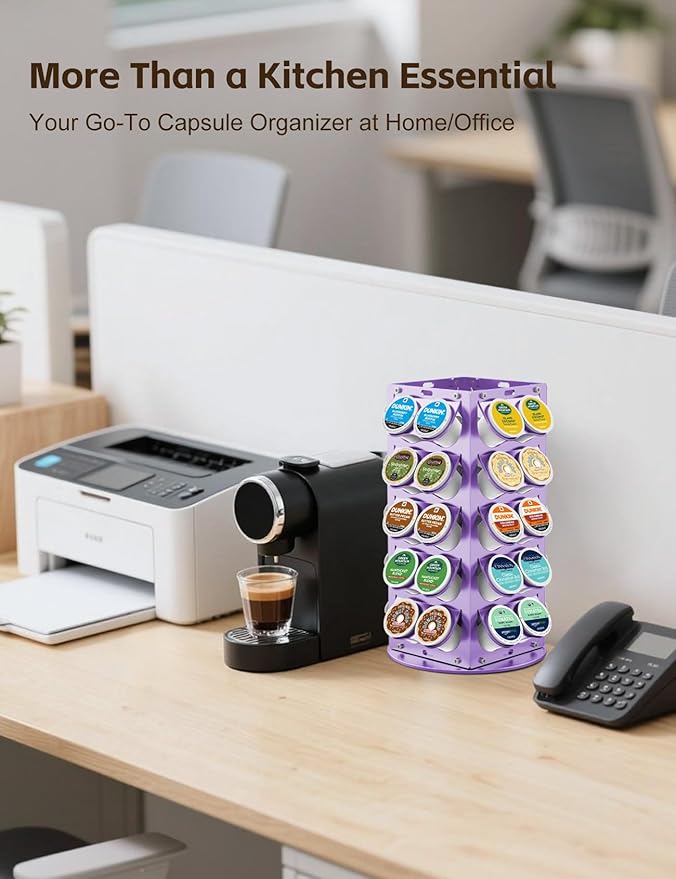 K Cup Holder, Coffee Pod Holder for Keurig - 360° Rotating Aluminum Coffee Organizer for Countertop,Saving Design with Anti-Slip Base for Kitchen or Office,Capacity of 40 Pods,Purple