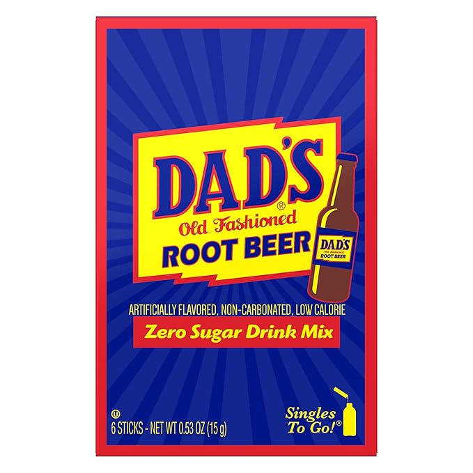 SINGLES TO GO! Dad's Old Fashioned Root Beer - Sugar Free Powdered Drink Mix - 3 Boxes with 6 Sticks Per Box - 18 Total Packets - Low Calorie - 0.53 Ounce (Pack of 3)
