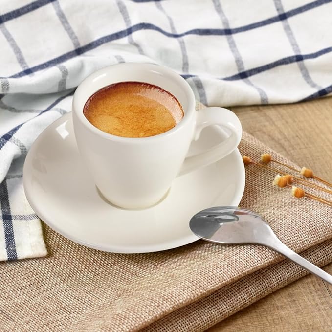 ionEgg Porcelain Espresso Cup with Saucer And Stainless Steel mini Spoons, Espresso shot Cup, 80ml/2.7Oz, Pack of 2, White