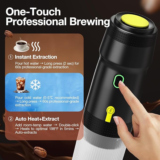 LumoShine Portable Electric Espresso Machine,Travel Coffee Maker for Camping,Car Coffee Maker Self-Heating with USB-DC, Compatible with Ground Coffee & Capsule for Hiking,Office,RV (Black)