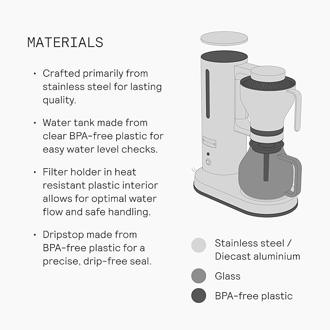 aarke Coffee Maker - Electric Drip Brewer with Automatic Drip-Stop, Glass Carafe, Brews Full Pot in Under 6 Minutes, SCA certified, Stainless Steel