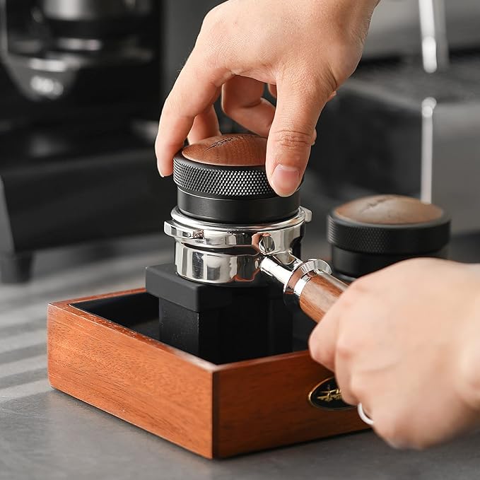 MHW-3BOMBER Espresso Coffee Distributor 58.35mm, Espresso Distribution Tool with Wooden Lid, Adjustable Height Coffee Leveler with Non-slip for 58mm Portafilters, Espresso Accessories T5270L4