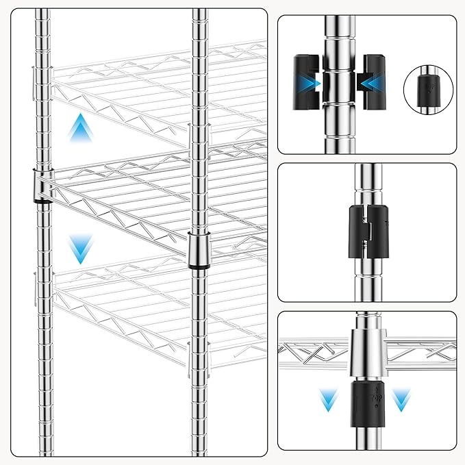 M MZG 1000 lbs 4Tier Shelf Metal Storage Shelves Wire Rack Closet Organizers with Wheel for Garage Kitchen Bathroom Laundry Chrome 13.7" D x 23.6" W x 53.4" H