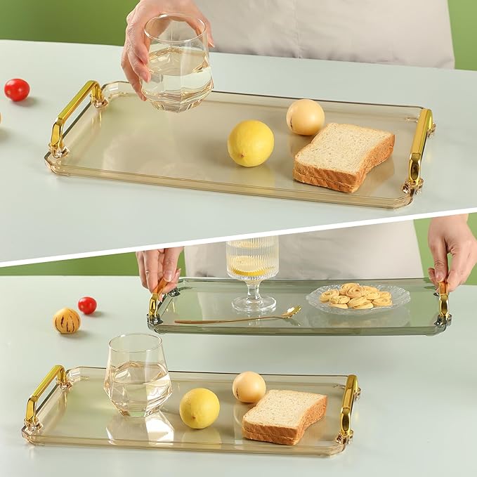 Serving Tray with Handles Serving Tray Valet Tray Plastic Serving Trays for Party, Kitchen, Bathroom, Dessert Table, Cupcake Display, Acrylic Tray for Ottoman Coffee Table, Decorative Trays (Green)