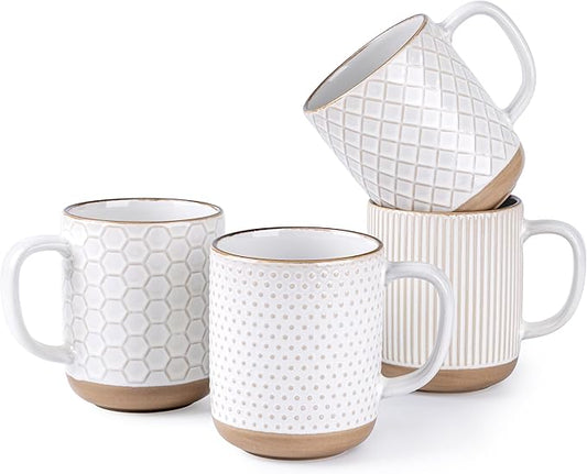 GBhome Large Coffee Mugs Set of 4, 16oz Handmade Stoneware Coffee Mugs Set with Large Handle for Cappuccino/Latte/Tea/Hot Cocoa, Dishwasher & Microwave Safe, Off White