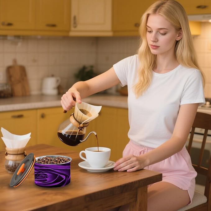 Purple Rose Airtight Food Canister, 17oz Stainless Steel Storage Jar for Coffee Beans Tea Grains Snacks, Kitchen Organizer Decor