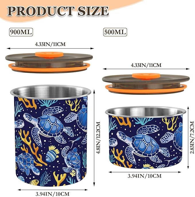ALAZA Sea Turtle Coral Fish Airtight Coffee Bean Canister 500ml Food Storage Containers with Lids For Gournd, Tea, Sugar, Flour, Rice, Cereal, Candy Cookie Jar