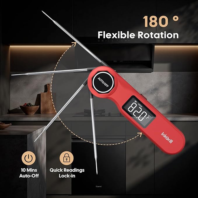 InkGrill Rechargeable 0.5 Seconds Instant Read Meat Thermometer for Cooking, ±0.5℉ Accuracy Digital Food Thermometer with Large Screen, Waterproof Kitchen Thermometer Magnets for Grilling Frying BBQ