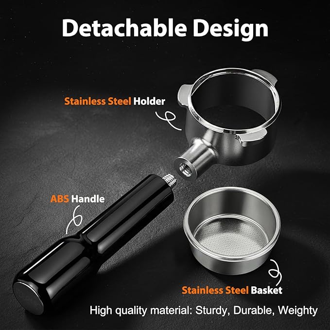 VOURMIO 54mm Bottomless Portafilter - 3 Ears with Stainless Steel Filter Basket, Fits Breville Barista Express, Pro, Touch, Bambino Plus, Infuser (880BSS, 870XL, 878BSS, 500BSS, 840XL), Black
