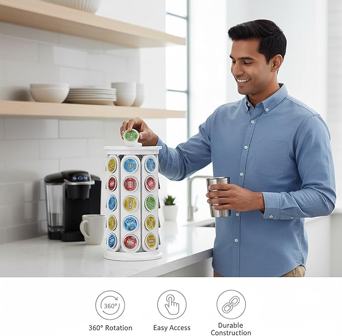 Holder Organizer for 40 Capsules,Rotary Carousel Storage Rack with Detachable Base,Space-Saving for Kitchen,Office,Countertop,or Coffee Station,Modern Design