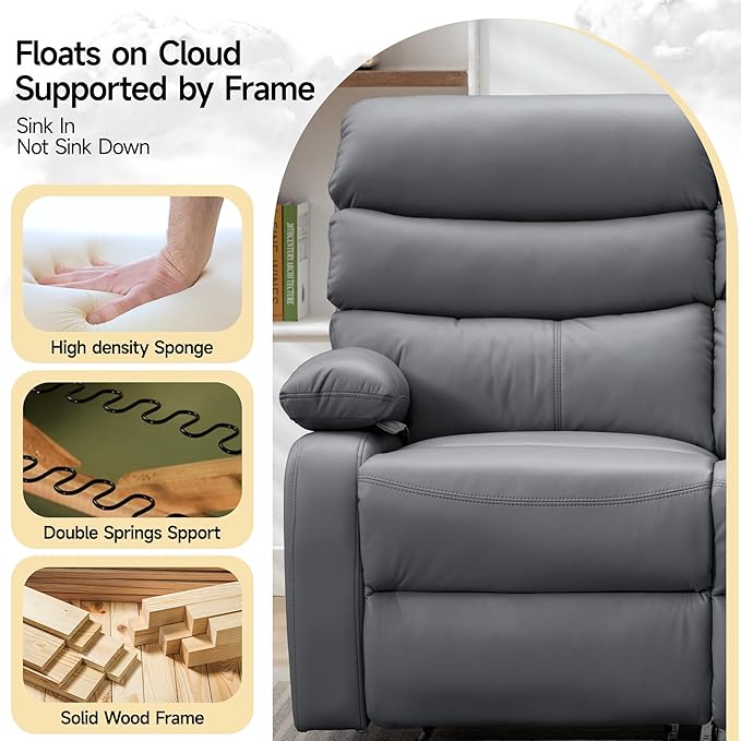 Reclining Loveseat, Anti-Scratch Leather Double Recliner Sofa with Side Pocket, Wall Hugger Loveseat Recliner for Living Room, RV, Home Theater(Grey)