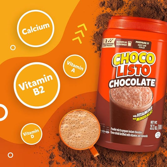 Chocolisto Instant Chocolate Drink, Nutritious Beverage with Vitamins and Minerals, 35.2 oz, Pack of 1.