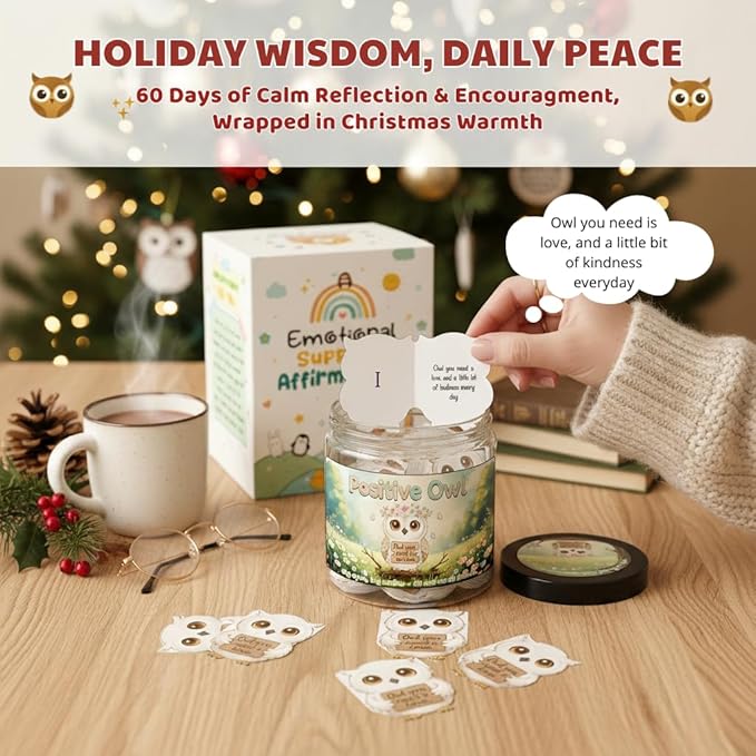 Positive Owl Jar With 60 Affirmation Cards – Emotional Support Owl Gifts For Women, Stress Relief And Daily Encouragement, Owl Themed Gifts, Office Decor For Women