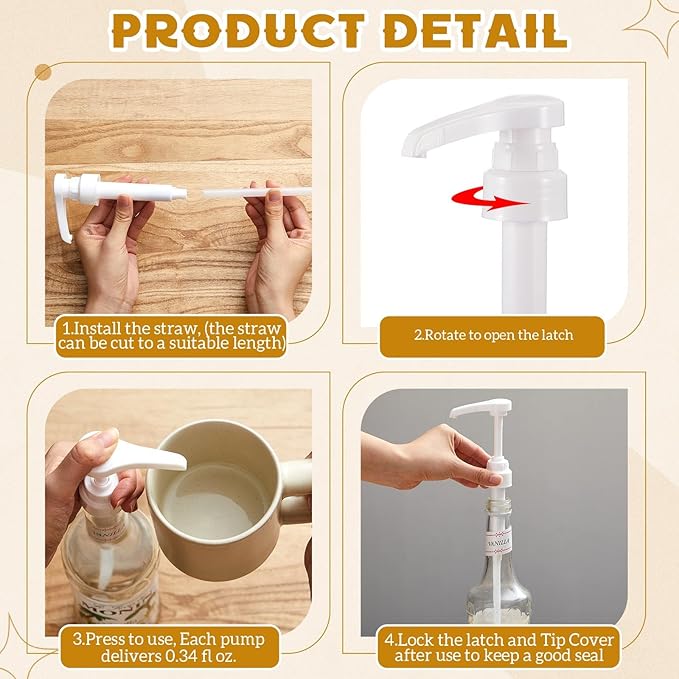 Nuogo Coffee Syrup Pump Compatible with Monin 750ml (25.4 Fl Oz) Glass Bottles Flavor Syrup Pump Dispenser with Tip Covers(15 Pcs,White)
