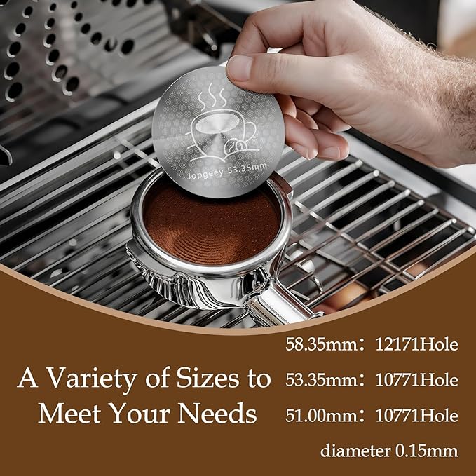 2 Pack 53.35mm Espresso Puck Screen with Stand, 0.9mm 150μm Ultra Thin Reusable Coffee Filter Compatible with Breville Barista 54mm Portafilter Basket, 304 Stainless Steel Espresso Machine Accessories