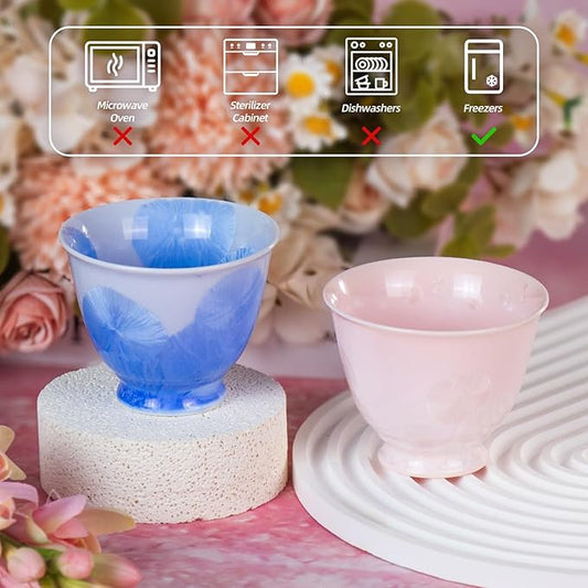 KAMMAK Ceramic Tea & Coffee Cups Set of 2 - Vintage Crystalline Glaze Espresso Mugs, 3.2oz Hand Painted for Afternoon Tea or Coffee, Birthday Gift for Women Men, Pink + Blue