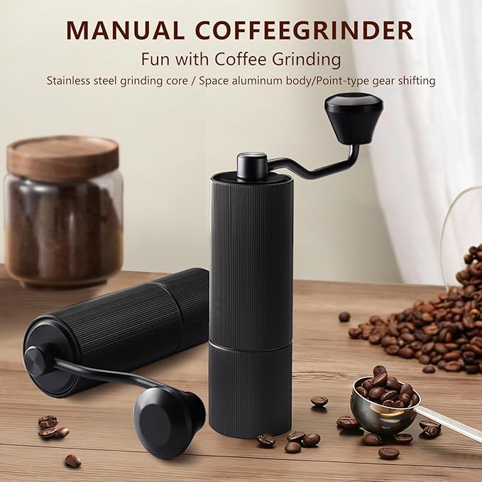 Manual Coffee Grinder, Manual Burr Coffee Grinder Capacity 25g with CNC Stainless Steel Conical Burr, Internal Adjustable Setting, Hand Coffee Grinder for Espresso, Pour Over, French Press, Moka.