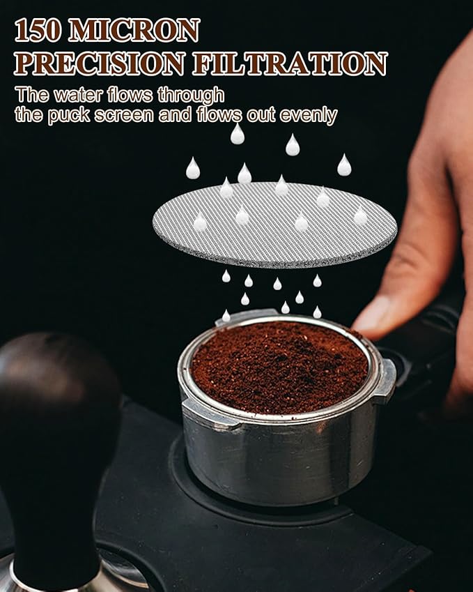 2 Pack 53.5mm Puck Screen & Food-Grade Silicone Puck Screen Holder - 1.7mm Thickness 150μm Mesh - Compatible with Espresso Machine 53.5mm Portafilter Basket