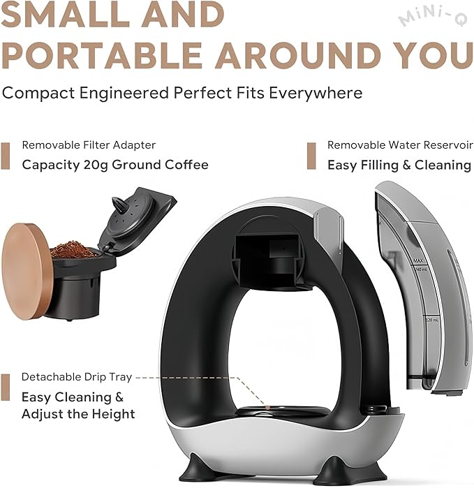 3 in 1 Single Serve Coffee Maker for K Cup Black, Ground Coffee and Tea Leaves, 1400W 20s Fast Heating Mini K Cup Coffee Brewer, One Button Operation, for Small Spaces for Bedroom