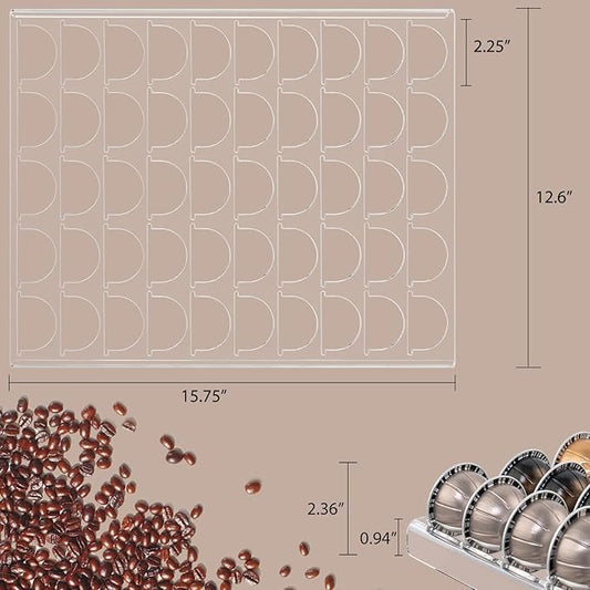 Sumerflos Clear Coffee Pod Holder Storage Tray 15.75" L x 12.6" W Compatible with Vertuoline Capsule, Drawer Insert Organizer Holds 50 Pods Counter Organizer of Kitchen, Home, Office