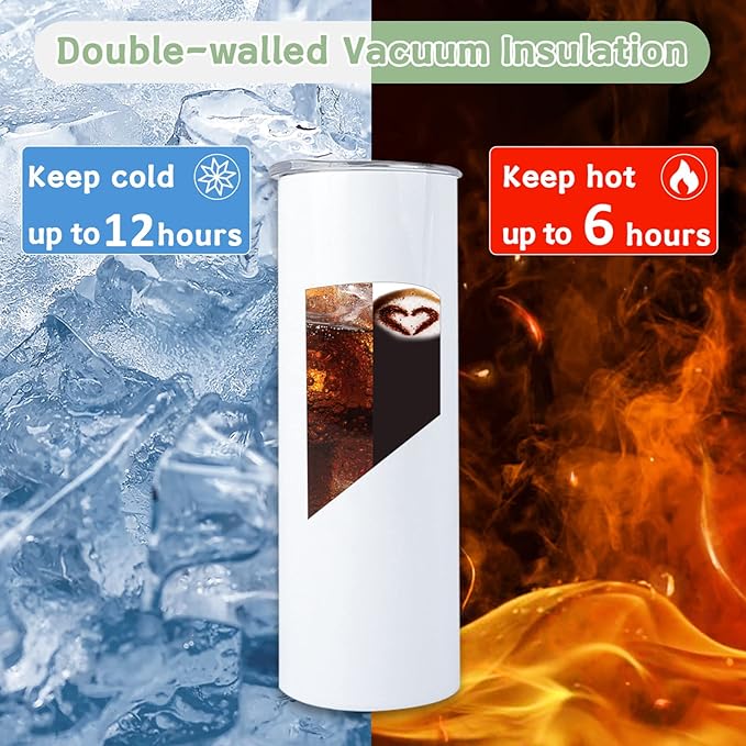20oz Sublimation Tumblers Blanks Products Stainless Steel Double Wall Sublimation Tumblers with Lids and Straws Polymer Coating for Heat Transfer Customized Gifts (12 Pack)