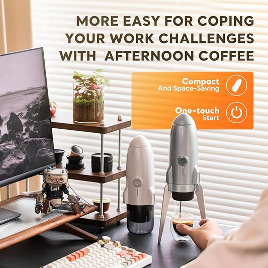 Portable Electric Espresso Machine Travel Coffee Maker for Camping 3 in 1 Self-Heating for Ground Coffee & DG NS Capsule Pods For Travel Camping and Hiking (Bright White)