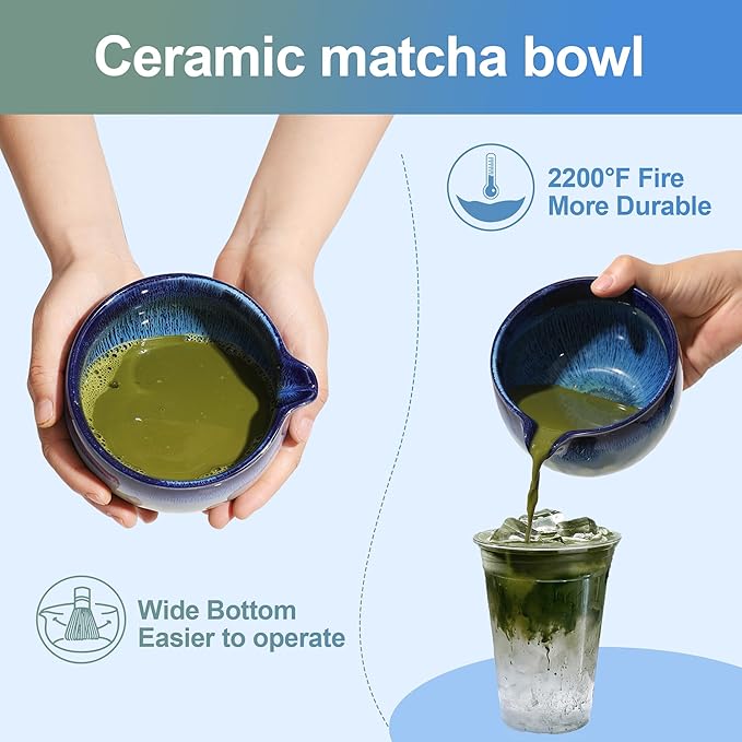 Matcha Whisk Set for Tea Lovers BittPicc 8Pcs Ceramic Matcha Tea Set with Bamboo Whisk, Bowl, Scoop & Holder - Gift for Starter Friend Family Traditional Japanese Tea Ceremony and Breakfast