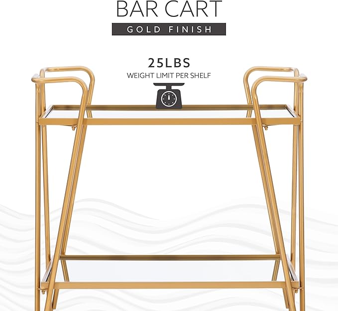 Linon Gina Mid-Century Bar Cart, Gold