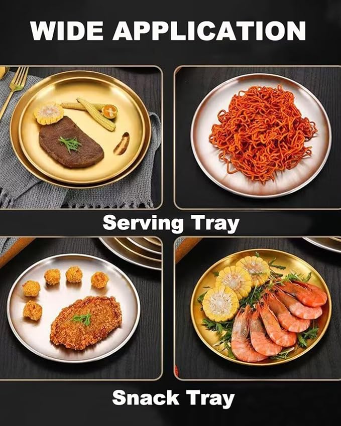 Serving Trays 7.9in Stainless Steel Decorative Tray Round Gold Tray for Kitchen Wedding Party Coffee Table Dishwasher Safe