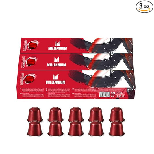 Prince Caffe Espresso Pods –Millennium Intensity 9, Medium-Dark Roast, The Espresso Coffee Pods Are Compatible with Nespresso Original Line Machines, 30 Count (3 x 10 Capsules) Premium Quality Coffee Capsules.