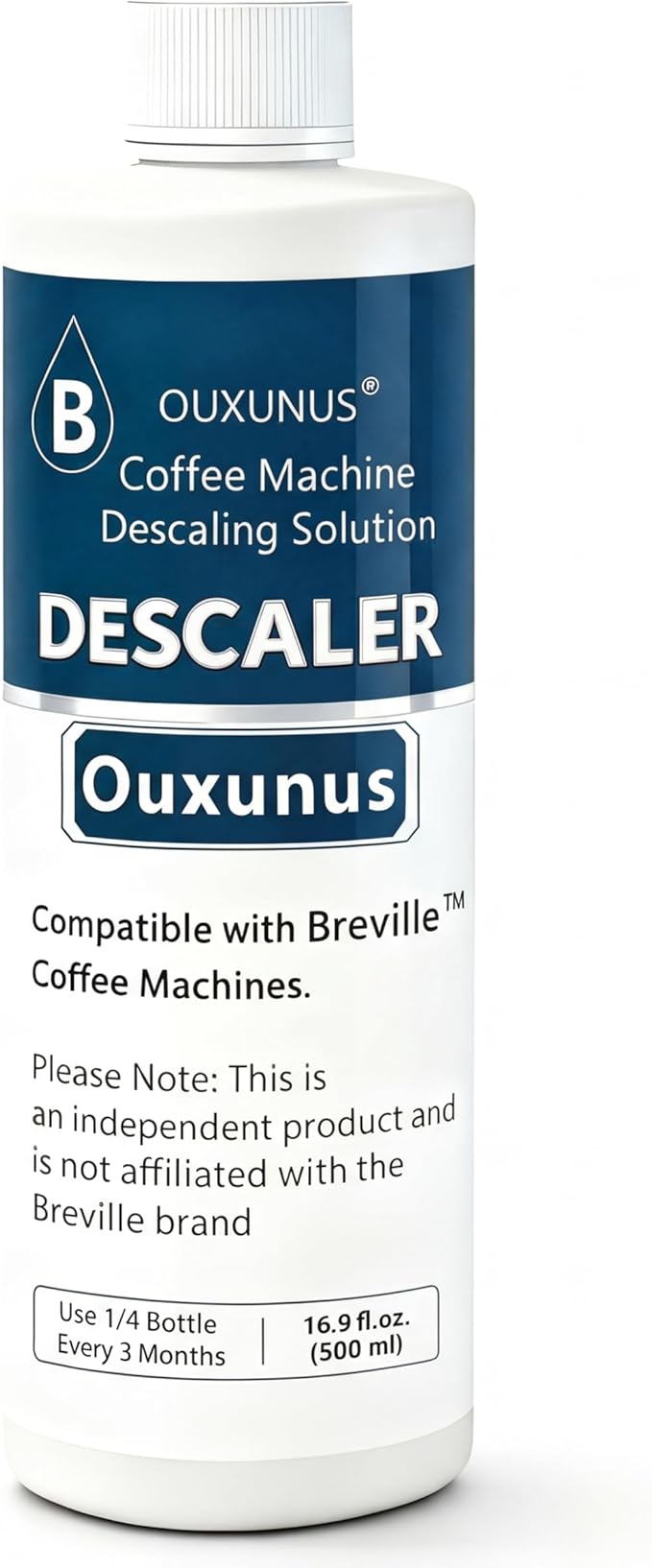 Ouxunus Descaling Solution Compatible with Breville Coffee Machines, 16.9 fl oz Concentrated Liquid with Citric Acid, Eco-Friendly 4 Use Bottle (1)